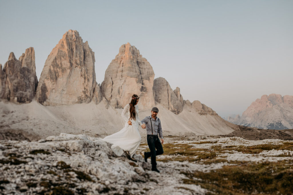 Sonnenaufgang Drei Zinnen Elopement Dolomiten